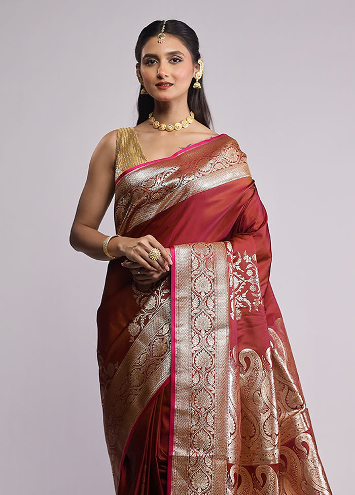 Maroon Banarasi Silk Saree With Blouse Piece