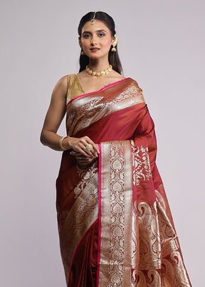 Maroon Banarasi Silk Saree With Blouse Piece