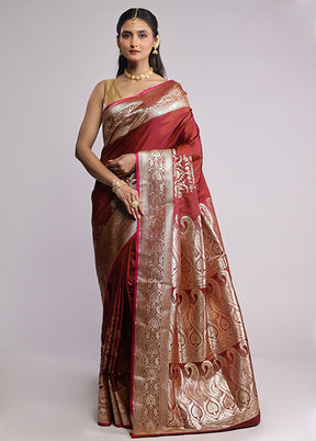 Maroon Banarasi Silk Saree With Blouse Piece