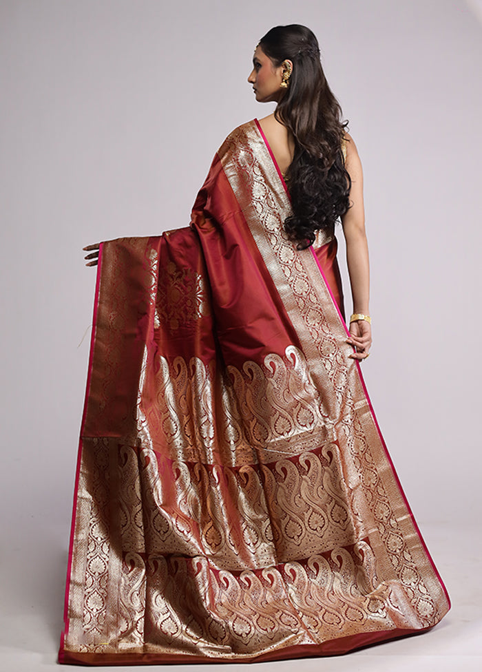 Maroon Banarasi Silk Saree With Blouse Piece