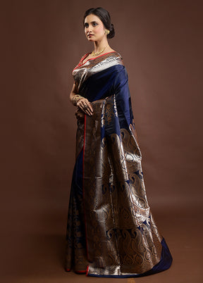 Blue Banarasi Silk Saree With Blouse Piece