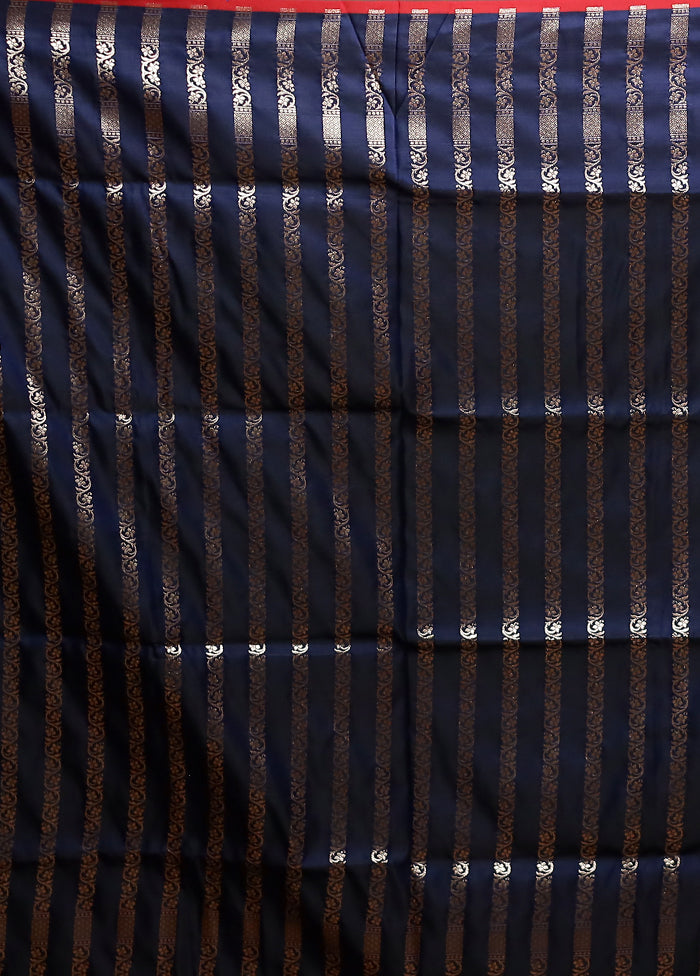 Blue Banarasi Silk Saree With Blouse Piece