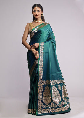 Green Banarasi Silk Saree With Blouse Piece