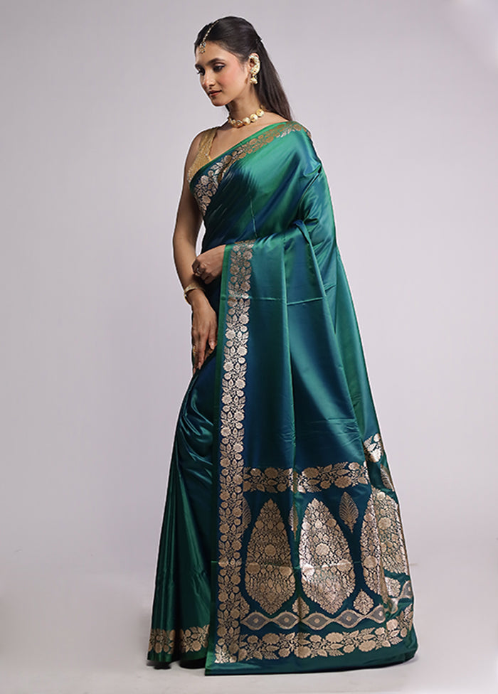 Green Banarasi Silk Saree With Blouse Piece