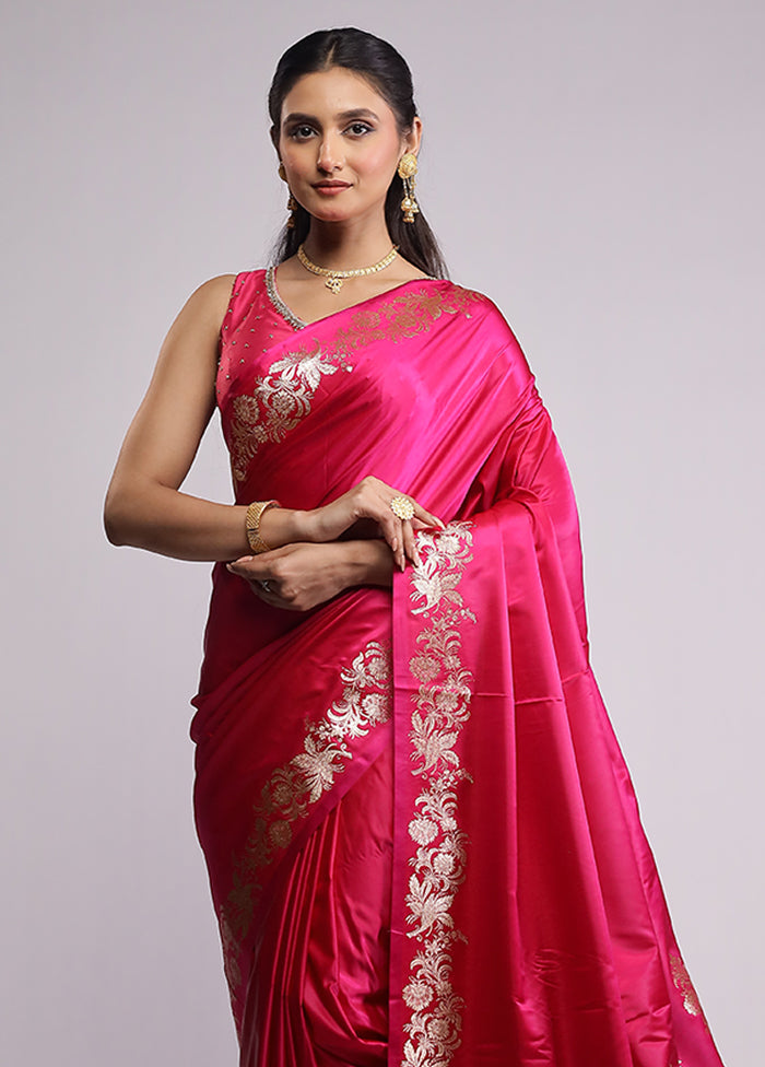 Pink Banarasi Silk Saree With Blouse Piece