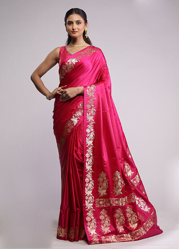 Pink Banarasi Silk Saree With Blouse Piece