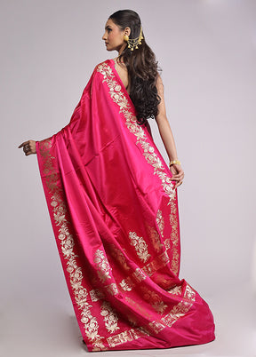 Pink Banarasi Silk Saree With Blouse Piece