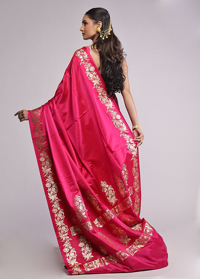 Pink Banarasi Silk Saree With Blouse Piece
