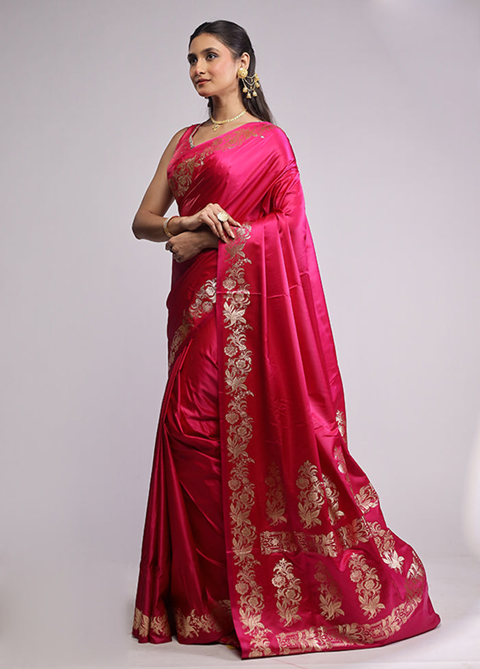 Pink Banarasi Silk Saree With Blouse Piece