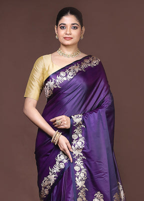 Purple Banarasi Silk Saree With Blouse Piece