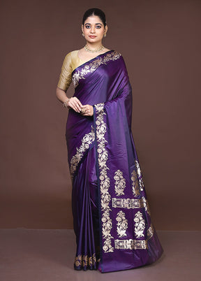 Purple Banarasi Silk Saree With Blouse Piece