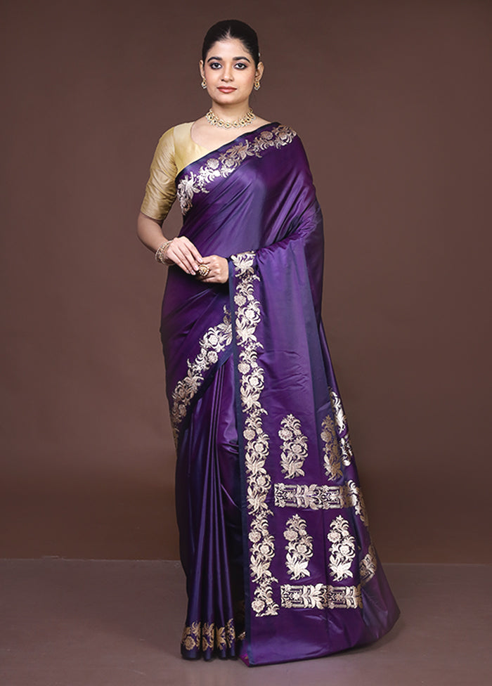 Purple Banarasi Silk Saree With Blouse Piece