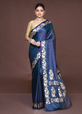 Blue Banarasi Silk Saree With Blouse Piece