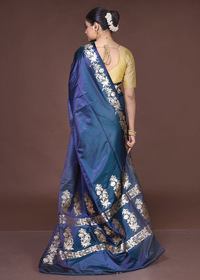 Blue Banarasi Silk Saree With Blouse Piece