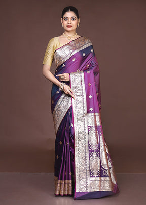 Purple Banarasi Silk Saree With Blouse Piece