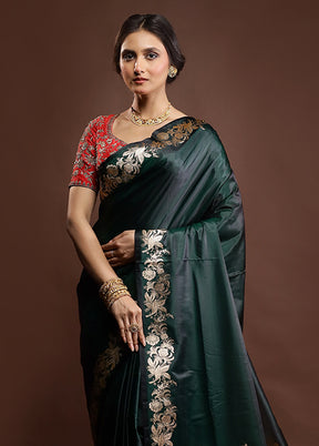 Green Banarasi Silk Saree With Blouse Piece