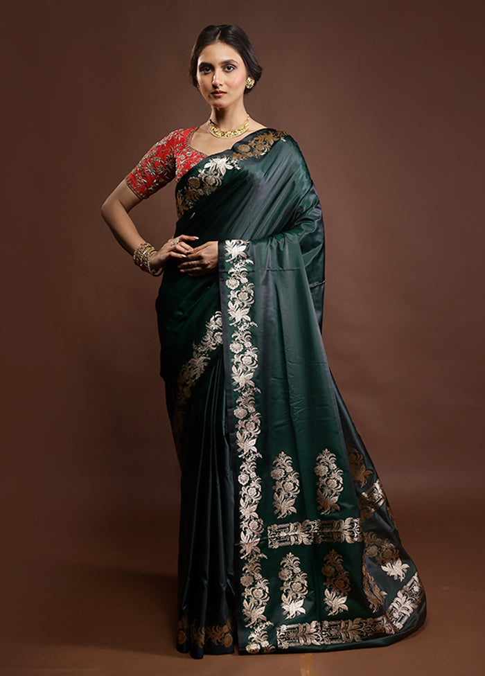 Green Banarasi Silk Saree With Blouse Piece