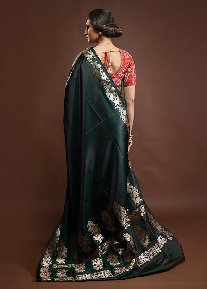 Green Banarasi Silk Saree With Blouse Piece