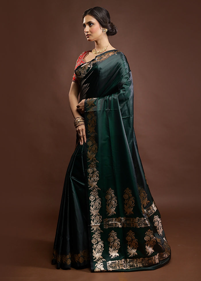 Green Banarasi Silk Saree With Blouse Piece