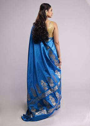 Blue Banarasi Silk Saree With Blouse Piece