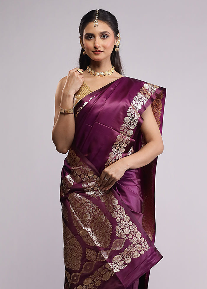 Purple Banarasi Silk Saree With Blouse Piece