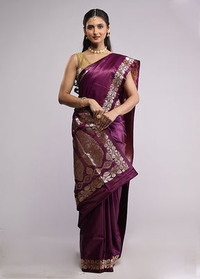 Purple Banarasi Silk Saree With Blouse Piece