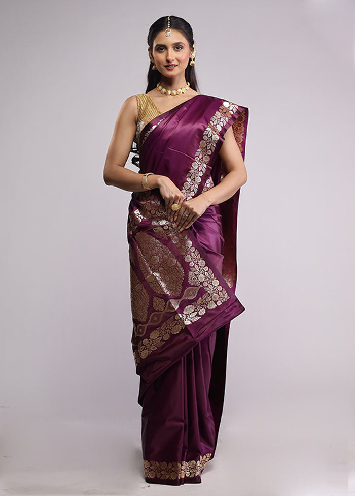 Purple Banarasi Silk Saree With Blouse Piece