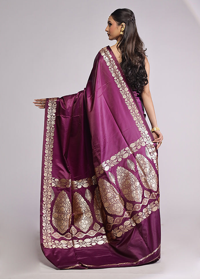 Purple Banarasi Silk Saree With Blouse Piece