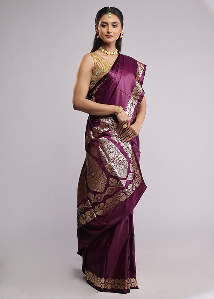 Purple Banarasi Silk Saree With Blouse Piece