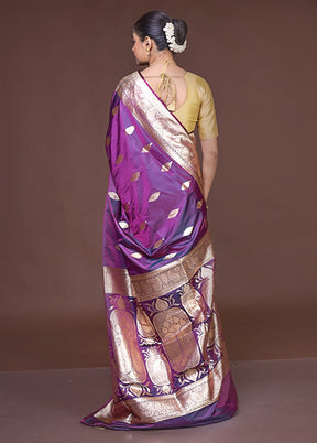 Purple Banarasi Silk Saree With Blouse Piece
