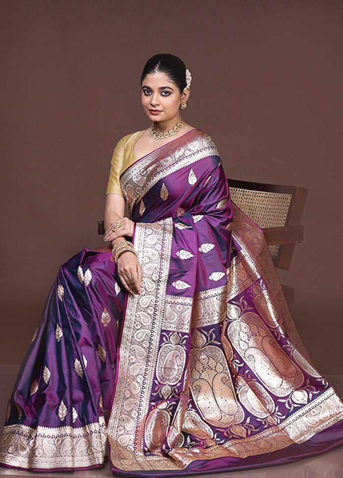 Purple Banarasi Silk Saree With Blouse Piece