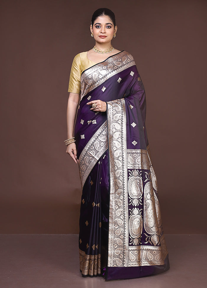Purple Banarasi Silk Saree With Blouse Piece