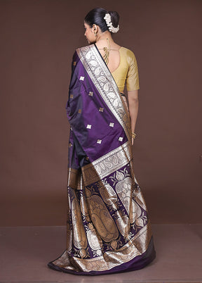 Purple Banarasi Silk Saree With Blouse Piece