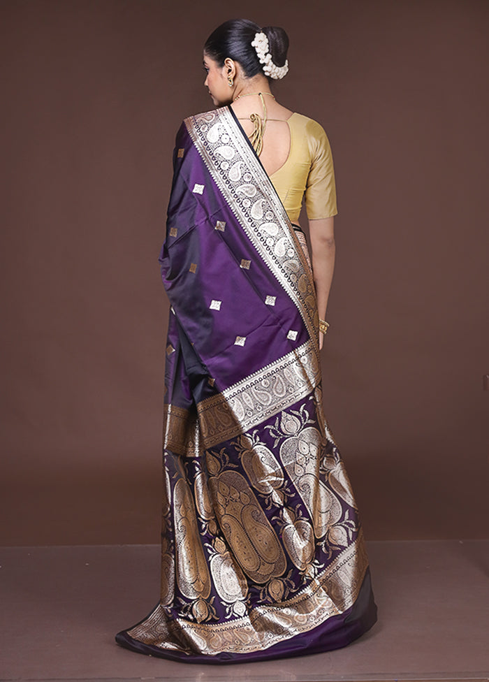 Purple Banarasi Silk Saree With Blouse Piece