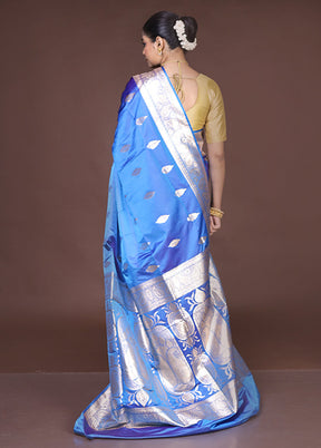 Blue Banarasi Silk Saree With Blouse Piece