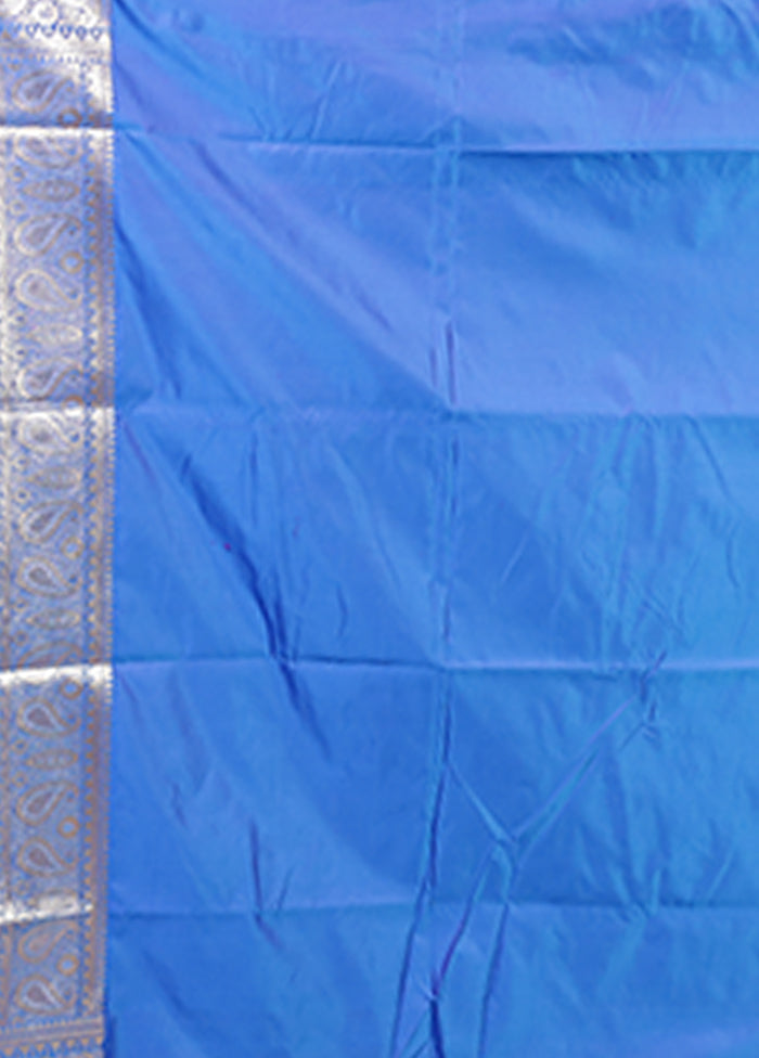 Blue Banarasi Silk Saree With Blouse Piece
