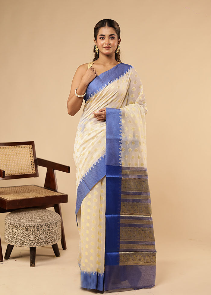 Cream Cotton Saree With Blouse Piece