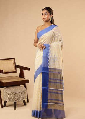 Cream Cotton Saree With Blouse Piece