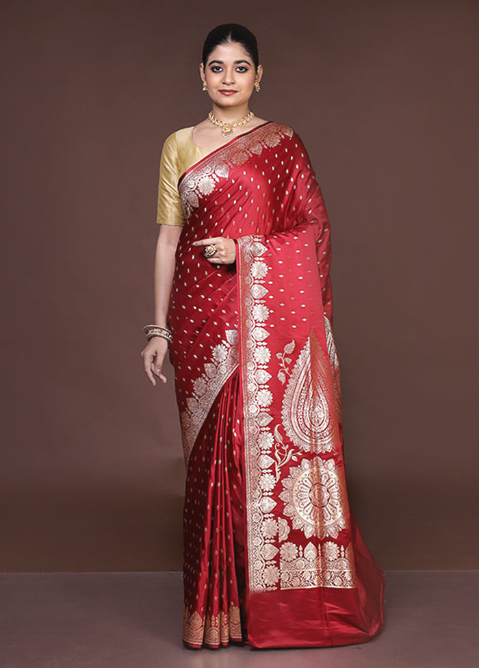 Maroon Banarasi Silk Saree With Blouse Piece