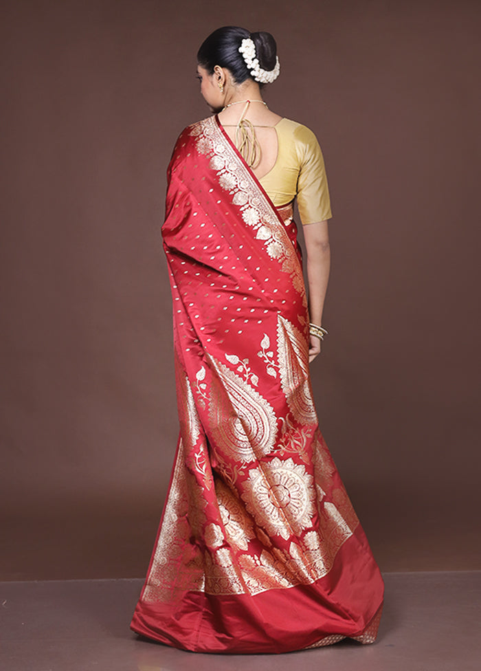 Maroon Banarasi Silk Saree With Blouse Piece