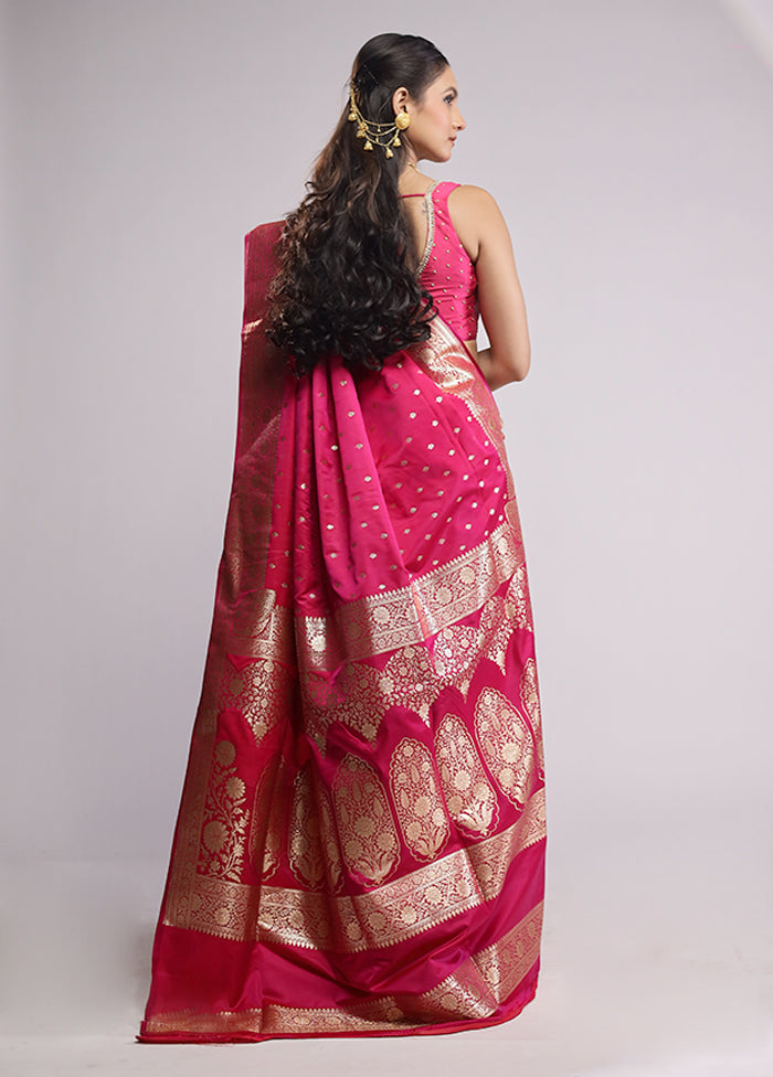 Pink Banarasi Silk Saree With Blouse Piece