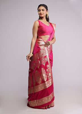 Pink Banarasi Silk Saree With Blouse Piece