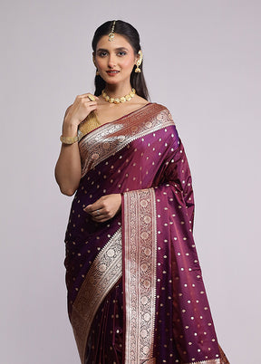 Purple Banarasi Silk Saree With Blouse Piece