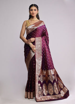Purple Banarasi Silk Saree With Blouse Piece