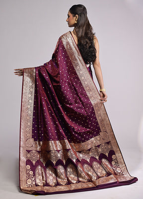 Purple Banarasi Silk Saree With Blouse Piece