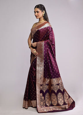 Purple Banarasi Silk Saree With Blouse Piece