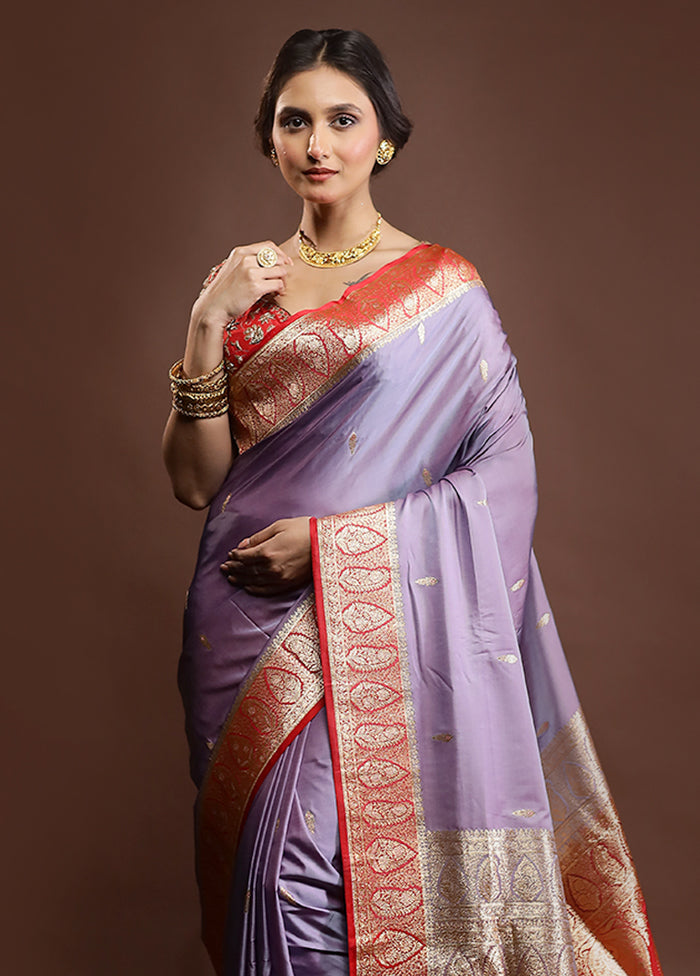 Purple Banarasi Silk Saree With Blouse Piece