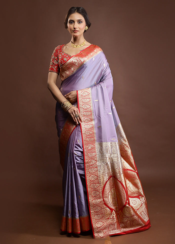 Purple Banarasi Silk Saree With Blouse Piece