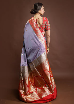 Purple Banarasi Silk Saree With Blouse Piece