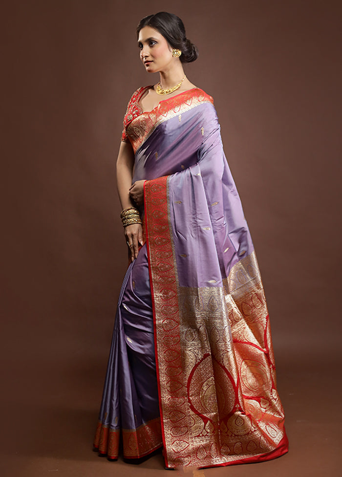 Purple Banarasi Silk Saree With Blouse Piece